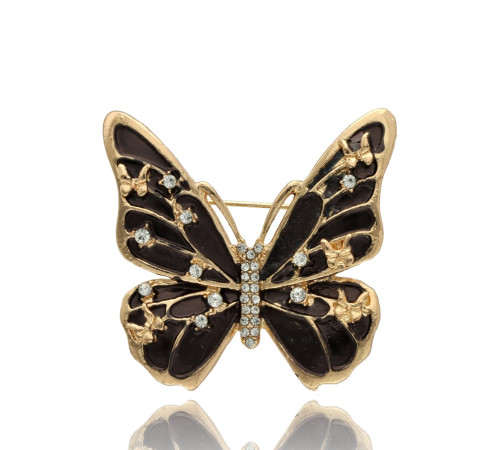 Broszka Yvon Gold Czarny Motyl