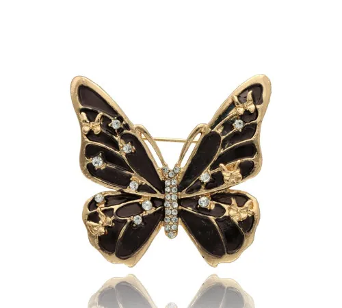 Broszka Yvon Gold Czarny Motyl