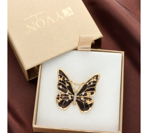 Broszka Yvon Gold Czarny Motyl