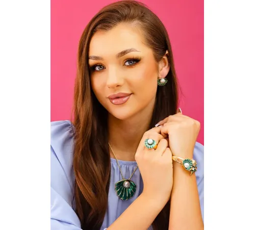 Kolczyki Yvon Gold Green Shell