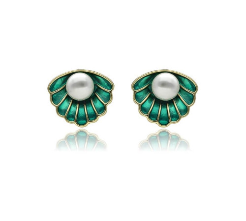 Kolczyki Yvon Gold Green Shell