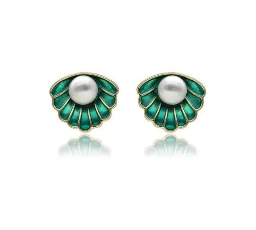 Kolczyki Yvon Gold Green Shell
